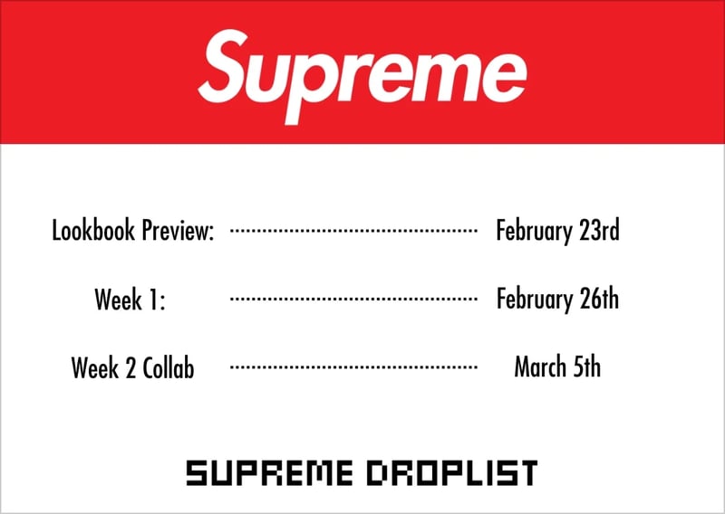 Supreme SS26 Preview and Week 1 and 2 schedule
