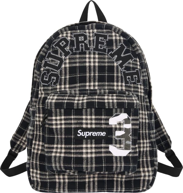 Appliqué Flannel Backpack - Black (front)