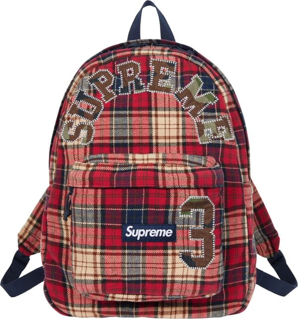 Appliqué Flannel Backpack - Red (front)