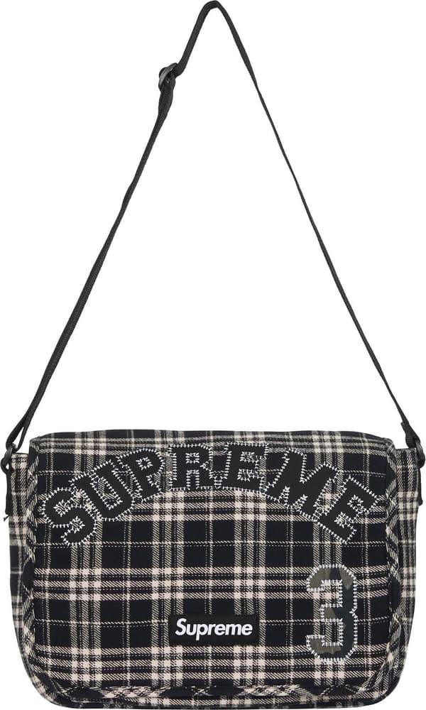 Appliqué Flannel Messenger Bag - Black (front)