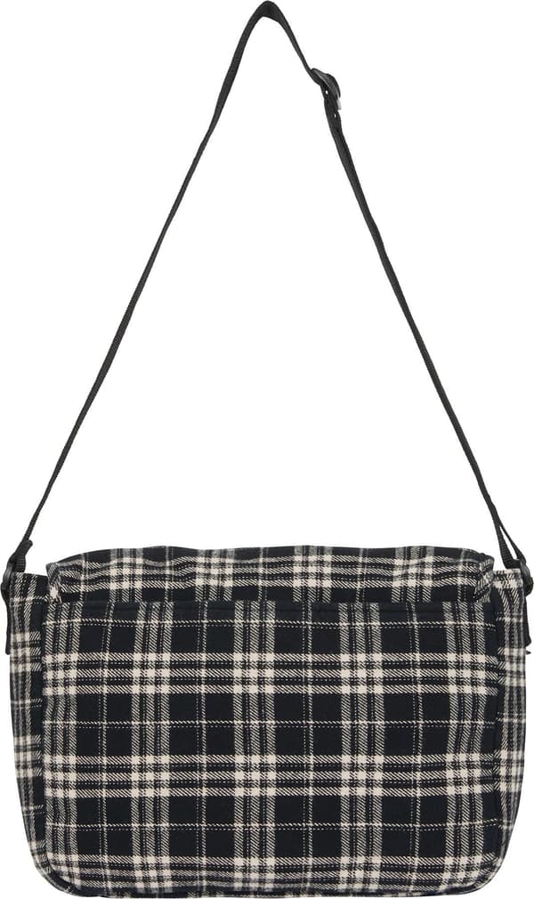 Appliqué Flannel Messenger Bag - Black (detail)