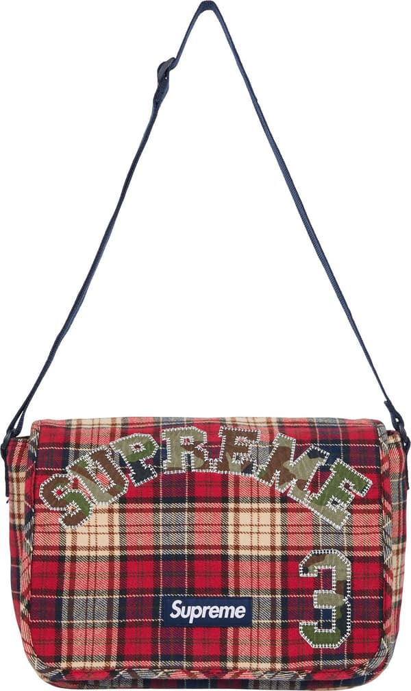 Appliqué Flannel Messenger Bag - Red (front)