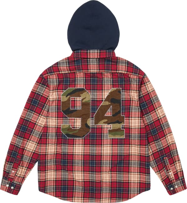 Appliqué Hooded Flannel Shirt - Red (detail)