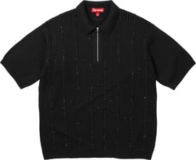 Beaded Zip Polo Black