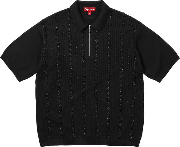 Beaded Zip Polo - Black (front)