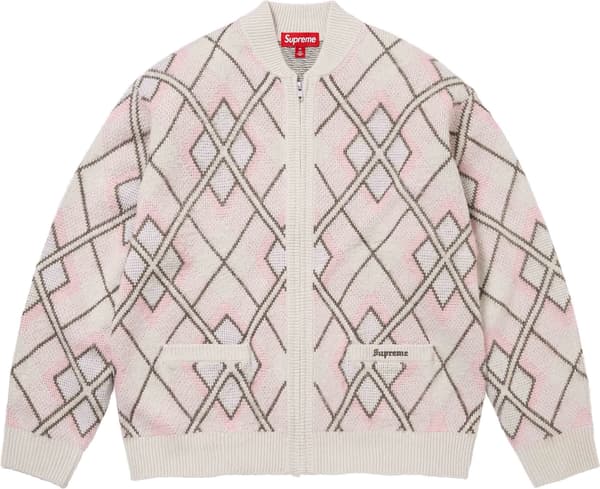 Brushed Argyle Zip Up Cardigan - Stone (front)