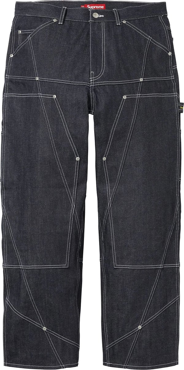 Contrast Stitch Double Knee Painter Jean - Rigid Indigo (front)
