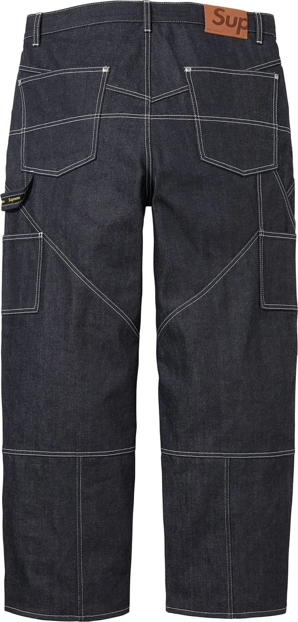 Contrast Stitch Double Knee Painter Jean - Rigid Indigo (detail)