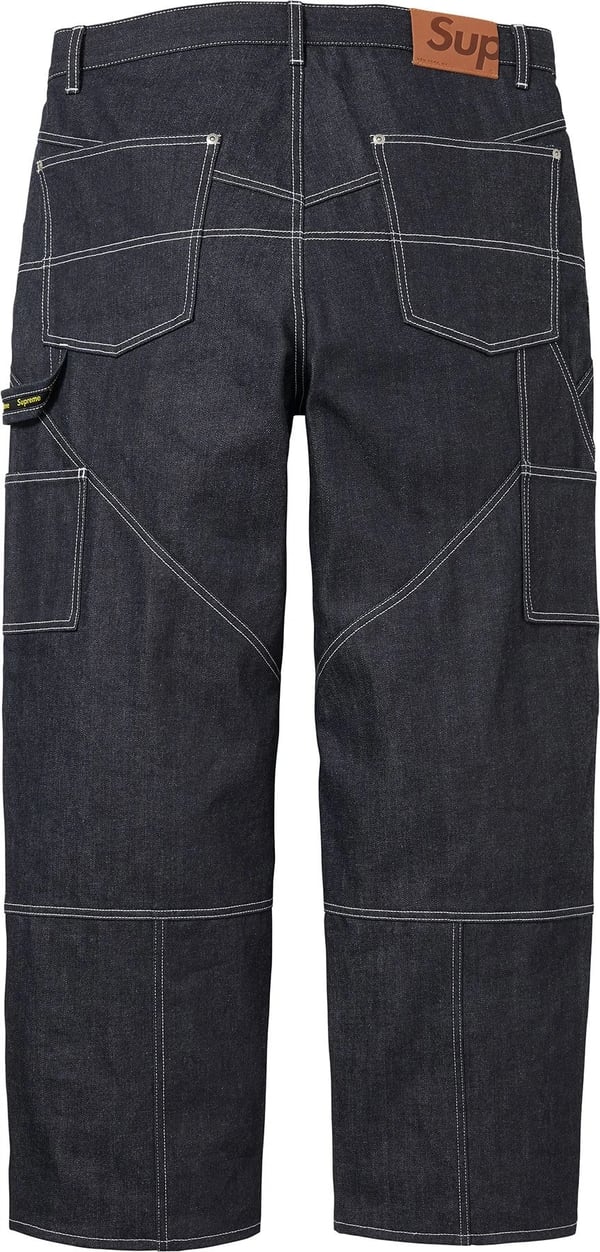 Contrast Stitch Double Knee Painter Jean - Rigid Indigo (detail)