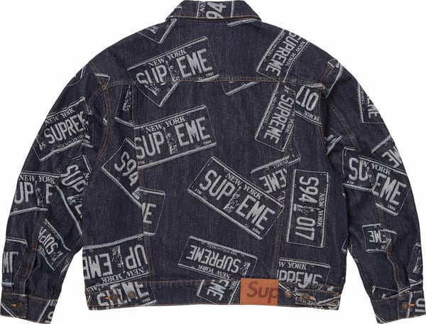 Denim Trucker Jacket - License Plate (detail)