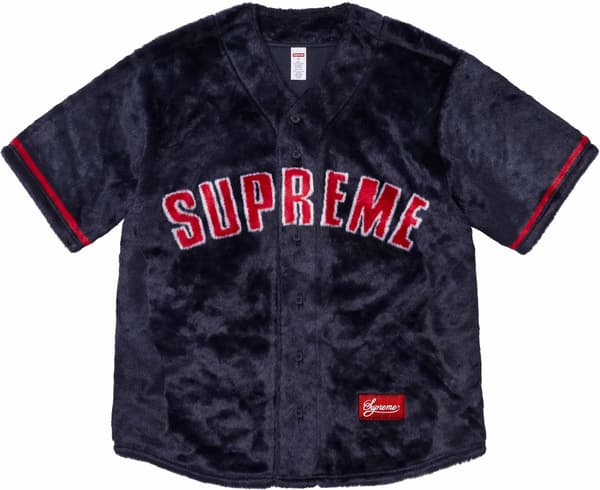Faux Fur Baseball Jersey - Navy (front)