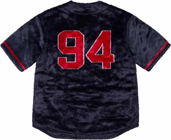 Faux Fur Baseball Jersey - Navy (detail)