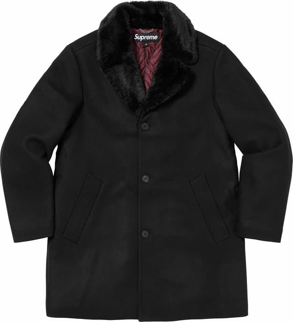 Faux Fur Collar Car Coat - Black (front)