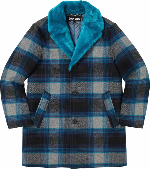 Faux Fur Collar Car Coat - Plaid (front)