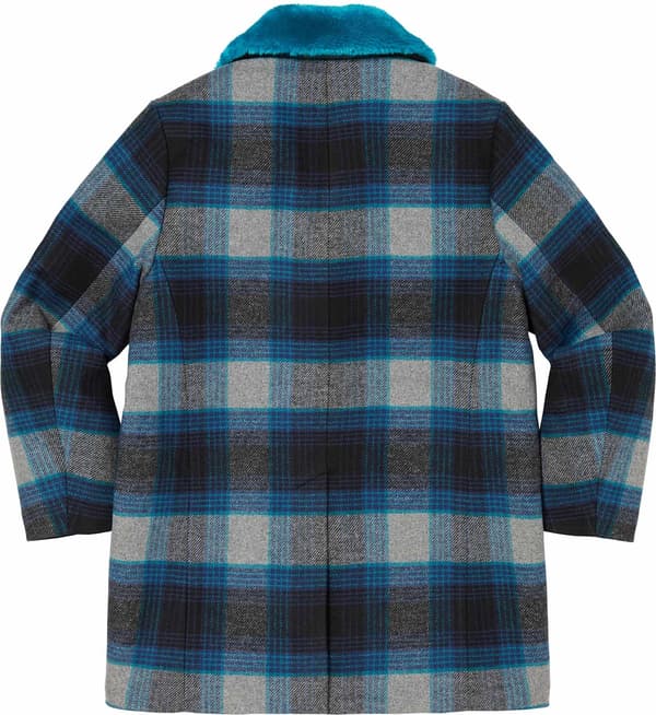 Faux Fur Collar Car Coat - Plaid (detail)