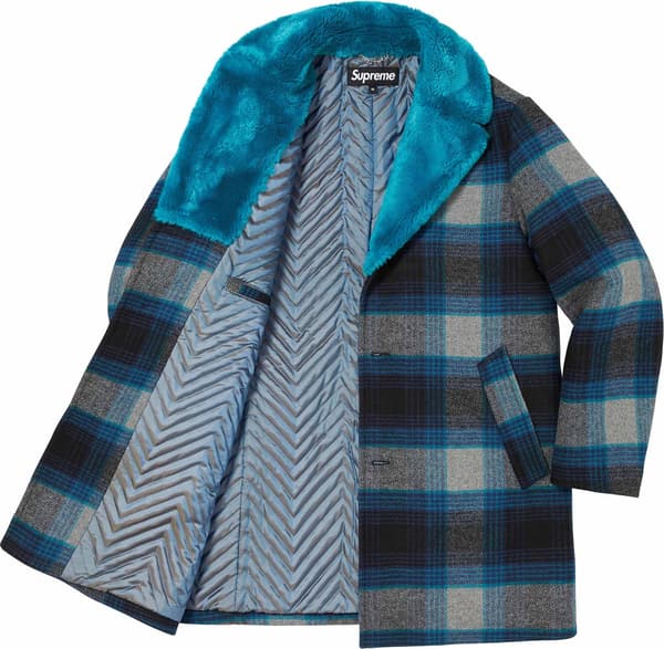 Faux Fur Collar Car Coat - Plaid (detail)