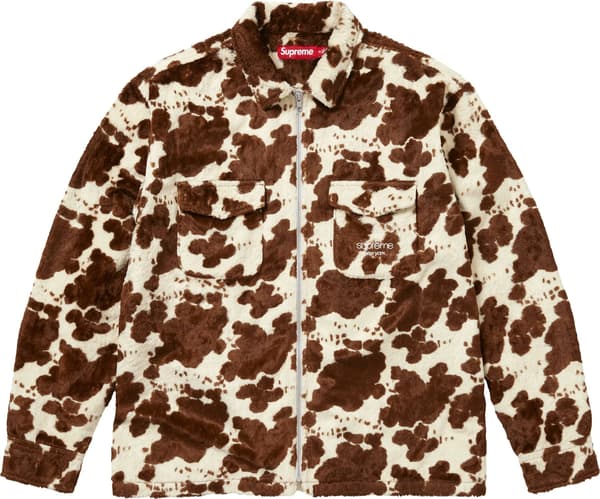 Faux Fur Zip Up Shirt - Cow (front)
