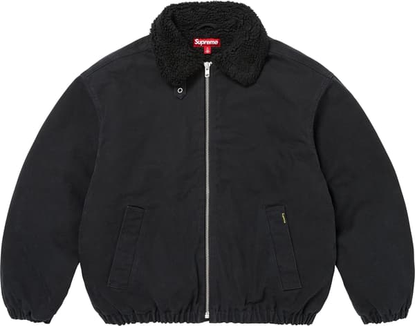 Faux Shearling Lined Bomber Jacket - Black (front)