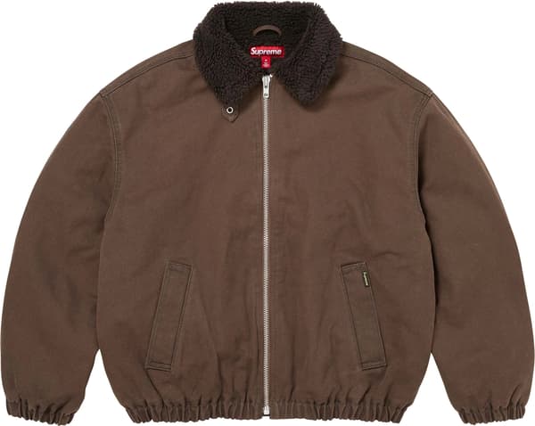 Faux Shearling Lined Bomber Jacket - Brown (front)