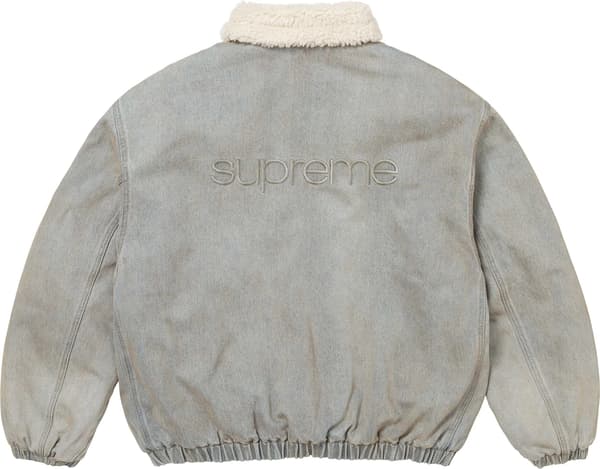 Faux Shearling Lined Bomber Jacket - Washed Grey (detail)