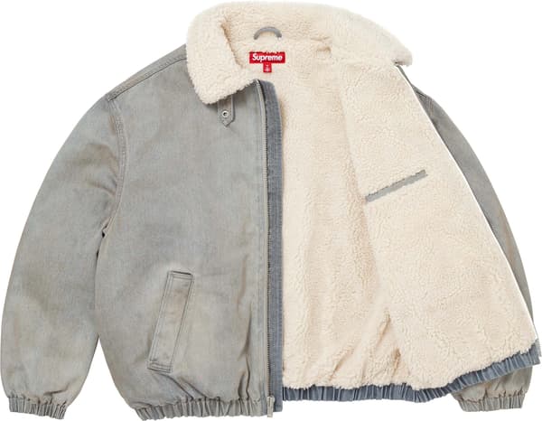 Faux Shearling Lined Bomber Jacket - Washed Grey (detail)