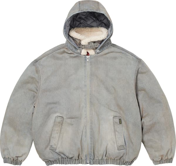 Faux Shearling Lined Bomber Jacket - Washed Grey (detail)