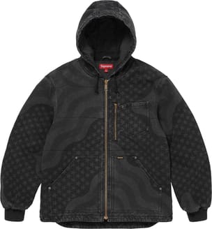Flag Quilted Hooded Work Jacket Black