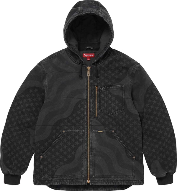 Flag Quilted Hooded Work Jacket - Black (front)