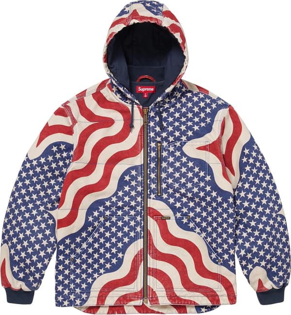 Flag Quilted Hooded Work Jacket - Multicolor (front)