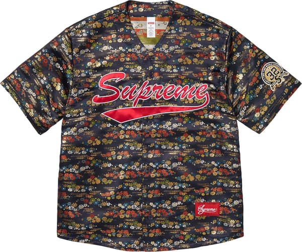 Floral Jacquard Baseball Jersey - Navy (front)