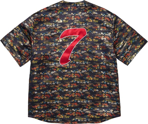 Floral Jacquard Baseball Jersey - Navy (detail)