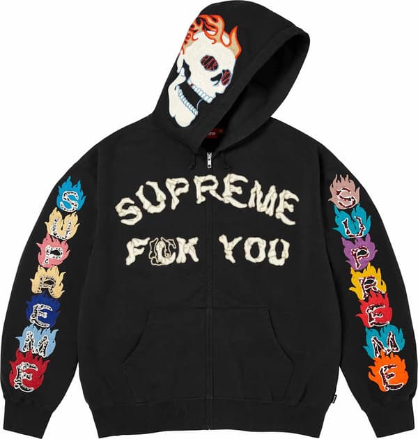 Fuck You Zip Up Hooded Sweatshirt - Black (detail)