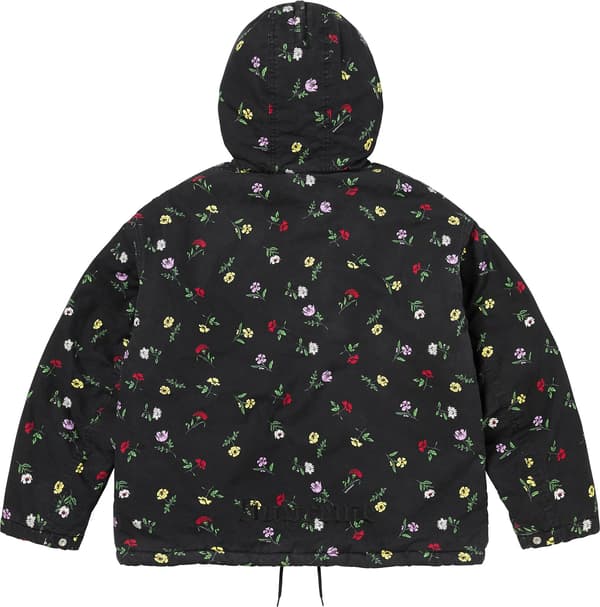 Fur Lined Hooded Field Jacket - Floral (detail)