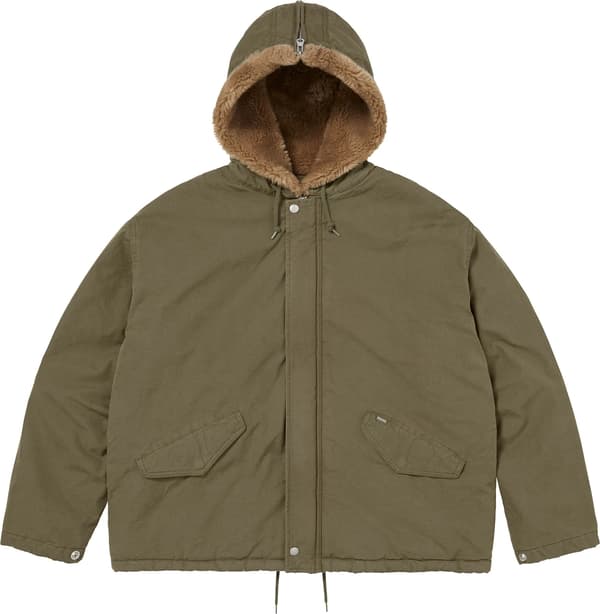 Fur Lined Hooded Field Jacket - Olive (front)