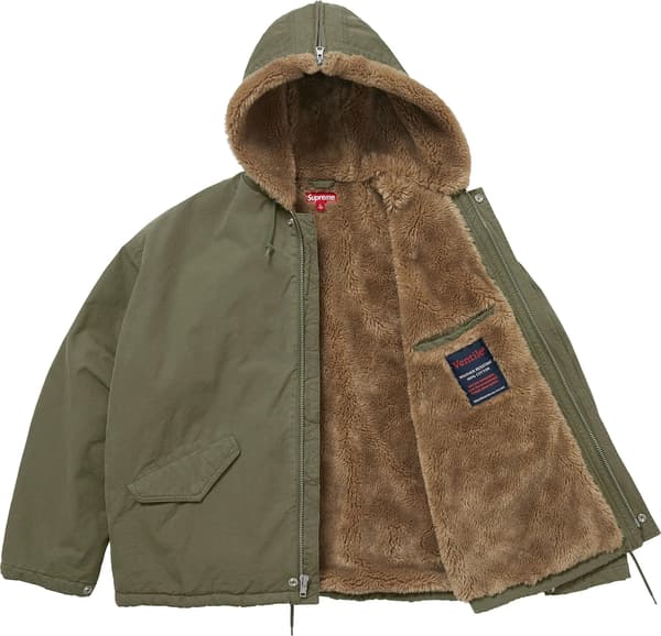 Fur Lined Hooded Field Jacket - Olive (detail)