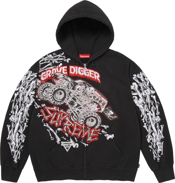 Grave Digger Bones Zip Up Hooded Sweatshirt - Black (front)