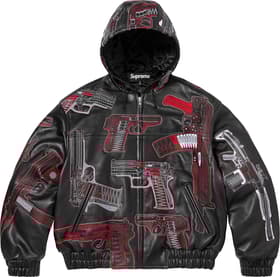 Guns Embroidered Hooded Leather Jacket Black