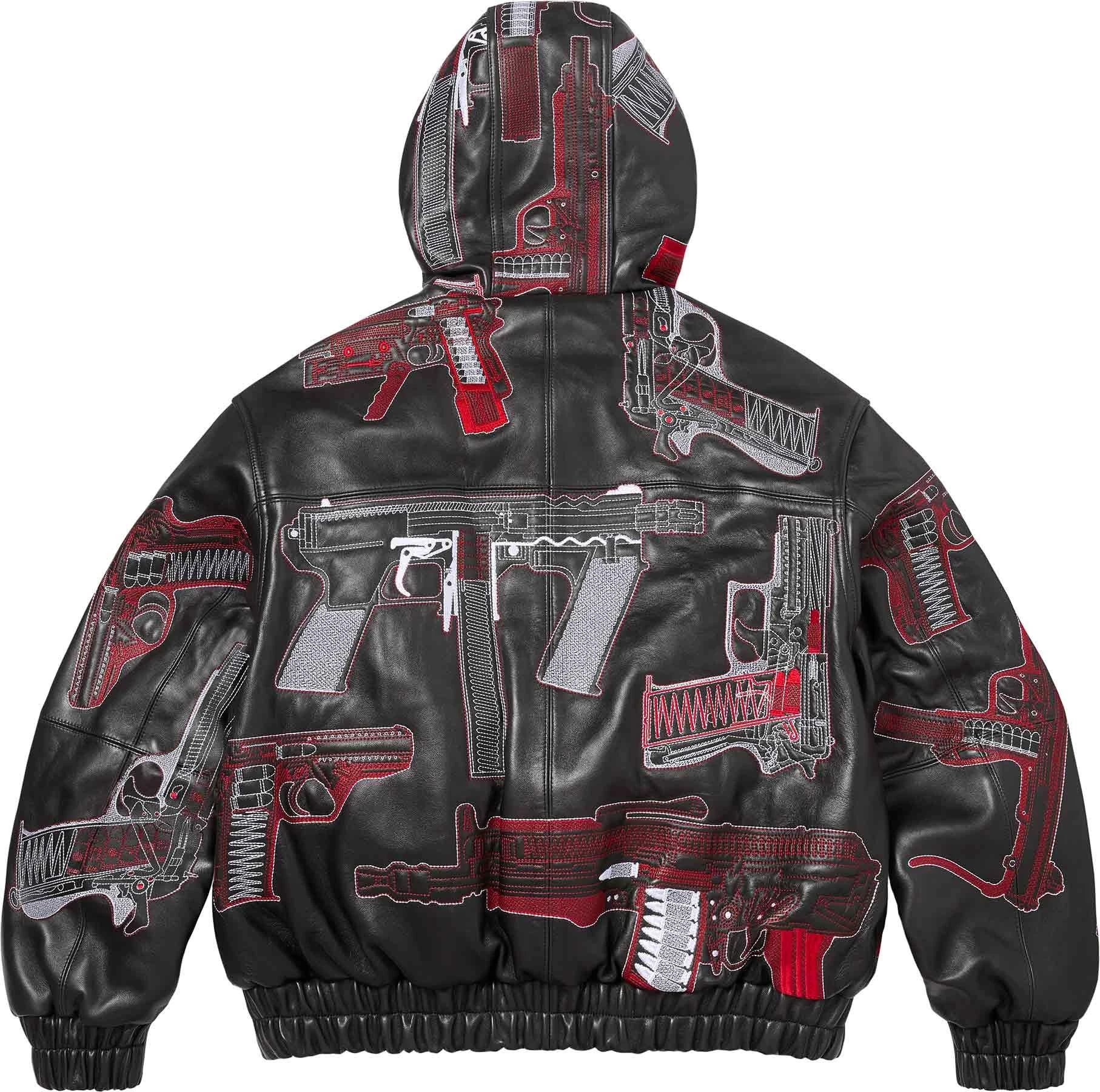 Guns Embroidered Hooded Leather Jacket colorway 3