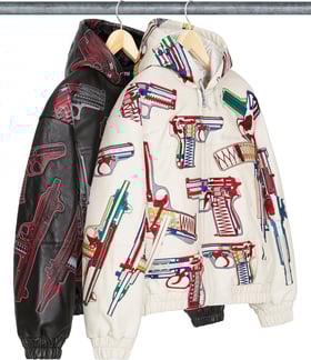 Guns Embroidered Hooded Leather Jacket