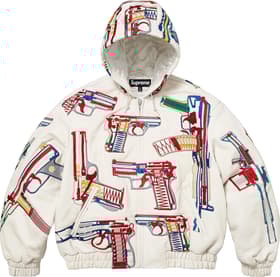 Guns Embroidered Hooded Leather Jacket White