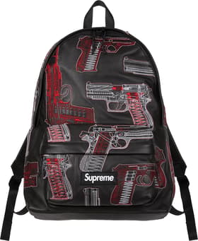 Guns Embroidered Leather Backpack Black