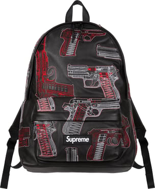 Guns Embroidered Leather Backpack Black