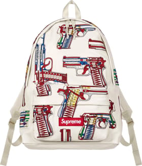 Guns Embroidered Leather Backpack White