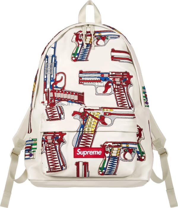 Guns Embroidered Leather Backpack - White (front)