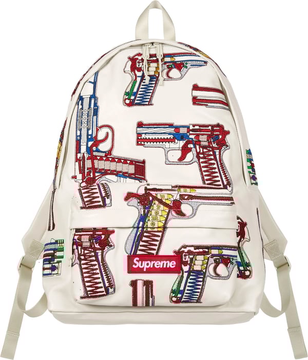 Guns Embroidered Leather Backpack - White (front)