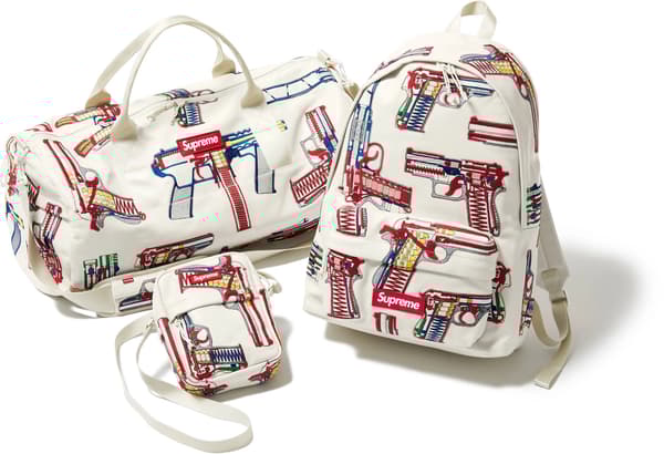 Guns Embroidered Leather Bags - White (front)