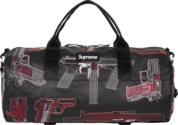 Guns Embroidered Leather Duffle Bag - Black (front)