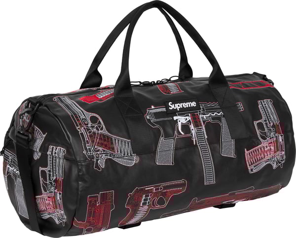 Guns Embroidered Leather Duffle Bag - Black (detail)