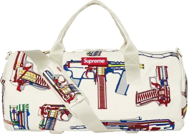 Guns Embroidered Leather Duffle Bag - White (front)