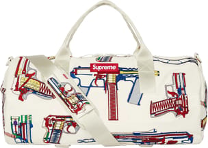 Guns Embroidered Leather Duffle Bag White